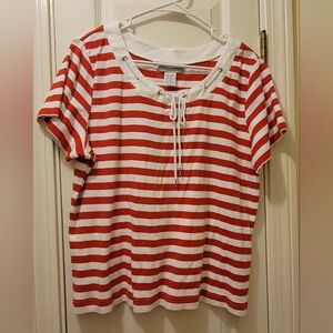 Sag Harbor Red and White Striped Short Sleeve Top